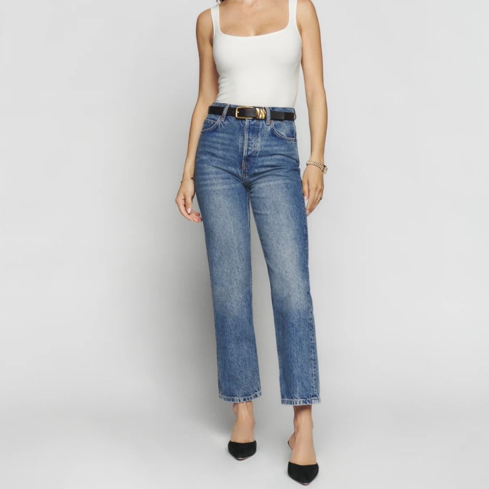 Reformation Cynthia High Rise Straight Cropped Jeans in Colorado